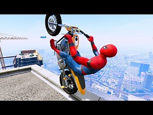 GTA 5 Spiderman Bike Stunts (Spider-Man Jumps Fails Funny Moments)