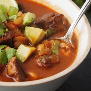 1K views · 76 reactions | Recipe: https://keviniscooking.com/posole-rojo-pork/ This spicy pozole rojo soup is made with 5 types of peppers and bulked with beans, hominy, and tender pork shoulder. It’s a filling, flavorful Mexican soup — and with my pozole recipe, you can make it on the stove or in your Instant Pot! | Kevin Is Cooking | Facebook
