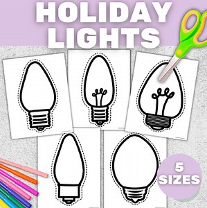 Holiday Light Bulb Cut Outs | 5 Designs × 5 Sizes | Christmas Craft Patterns