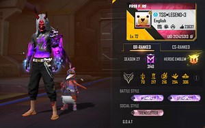 TSG Legend's Free Fire ID, K/D ratio, stats, rank, and YouTube income in May 2022