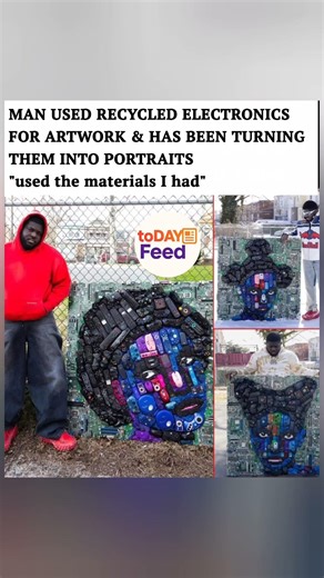 He turns old electronics into stunning portraits. 🎨♻️ #shorts #RecycledArt #CreativeMind #viral