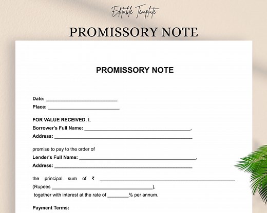 Promissory Note Template | Editable DOC & PDF Loan Agreement Form - Etsy
