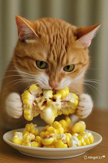Cute Orange Cat Eating Corn on the Cob #cat #funny #cute #corn #love #chill