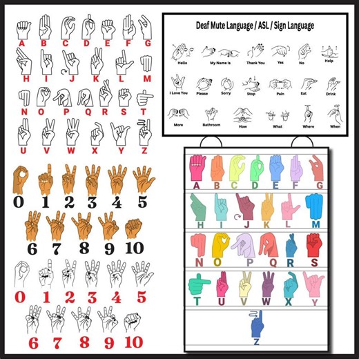 ASL Chart Bundle, Sign Language Alphabet, Numbers, Phrases (printable Decor) - Etsy