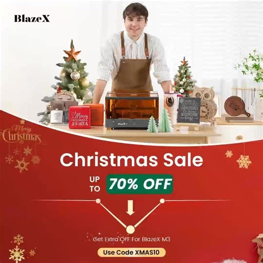 🎄❤️ BlazeX Christmas Mega Sale – 25-Year Lowest Price! 💰 Up to $500 OFF, Use Code XMAS10 to Get Extra 10% OFF. ✨ Best Entry-Level Diode Laser — perfect for Christmas personalization, craft fairs, and turning creativity into holiday profits. 💎 Stand Out This Christmas — the only device with color at this price range. ⚡ 10W Diode Laser — ready for everyday gifting projects, from wooden ornaments to leather holiday tags. 🚀 Engrave 3× Faster — delivers speeds up to 20000 mm/min. | BlazeX Laser