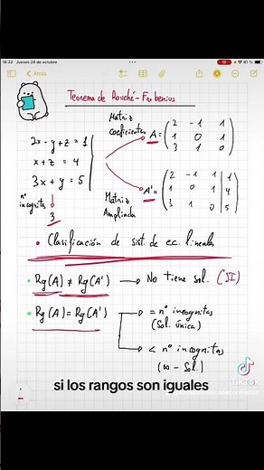 #teorema de #rouche #frobenius para la #clasificacion de #sistemas de #ecuaciones usando #rango