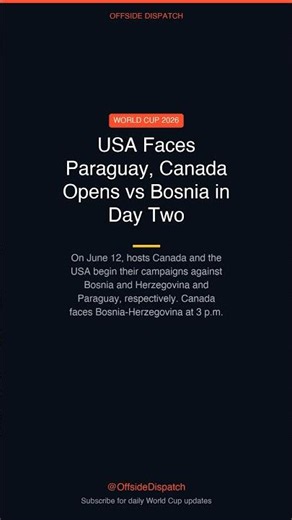 USA Faces Paraguay, Canada Opens vs Bosnia in Day Two | World Cup 2026 Highlights #Shorts