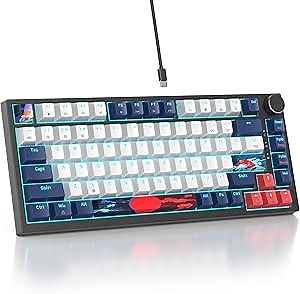 75% TKL Wired Mechanical Keyboard,RGB Backlit Gasket Mount 82 Key Hot Swappable Custom Linear Red Switch Gaming Keyboard with Volume Knob & PBT Keycaps (82 White Earth)