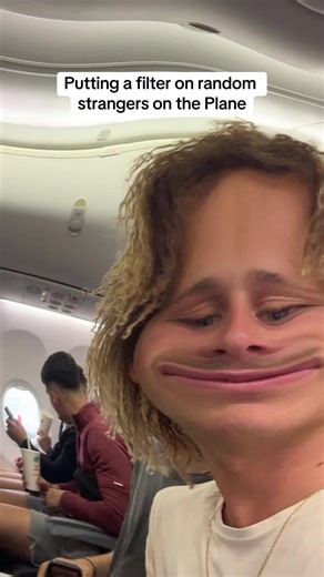 How to make friends on a plane 101. #airport #plane #bored | putting filters on random strangers