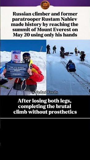Double Amputee Climbs Mount Everest Using ONLY His Hands! 🏔️🤯 #shorts #everest #rustamnablev #usa
