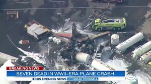 9.2K views · 151 reactions | UPDATE: At least seven are dead after a WWII-era bomber plane burst into flames while crash landing at Bradley International Airport. The plane was operated by an education group that takes history lovers and aircraft enthusiasts on short trips. https://cbsn.ws/2oIsEvt | CBS Evening News | Facebook