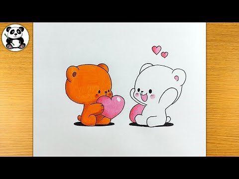 Two cute baby bear drawing and colouring | cute draw