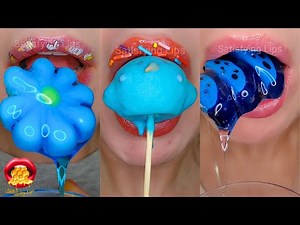 ASMR Satisfying Eating BLUE FOOD ONLY WAX CANDY FONDANT CANDY
