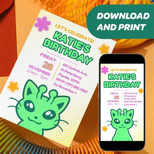 Alien Cat Birthday Invitation | Galaxy Space Theme (digital Download) - Etsy Canada