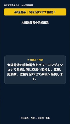 太陽光発電の系統連系｜電圧・周波数・位相を合わせる【1級電気施工管理 二次】