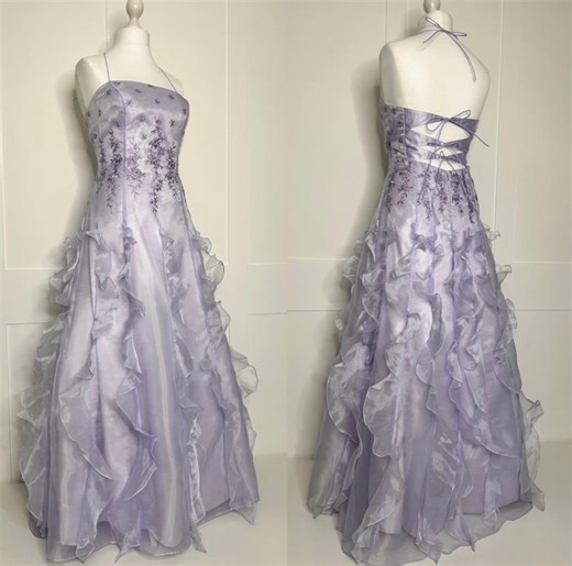 Vintage Prom Dress, Retro Graduation, Y2K Lilac Halterneck Organza, Evening, Formal, Party, Ball, Cruise, Black Tie, Special Occasion UK 16 - Etsy