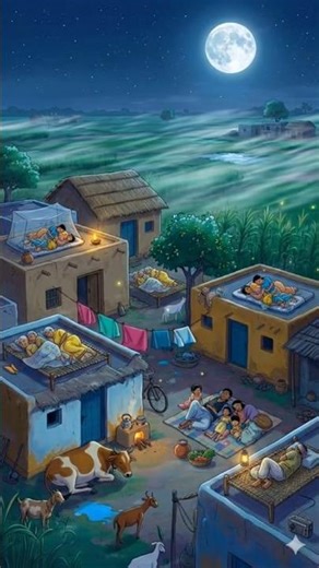 Peaceful Village Moonlight Night 🌕✨ Sleeping on Rooftops | Golden Old Memories ❤️