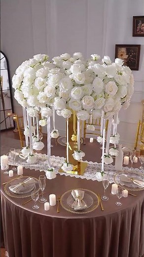 A9123Elegant elevated white rose table centerpieces for refined wedding receptions. #wedding #rose