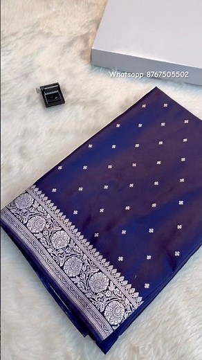 💙 Dark Blue colour Mashru silk Banarasi saree with delicate gold zari weave ❤️ #saree