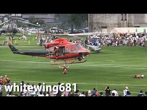 消防防災ヘリコプター「とやま」 ロープ降下・飛行性能・吊り上げ救助訓練展示 [Helicopter Rescue Demo] クロスランドおやべ JA6768 2014.8.24