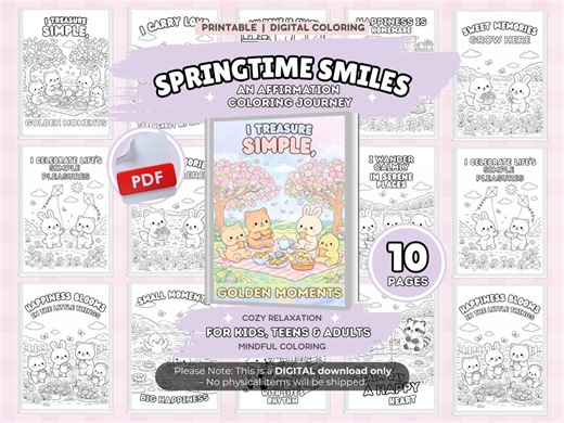 Springtime Fun Coloring Pages | Cozy Coloring Book | Greatest Adventure | Spring Activity - Etsy