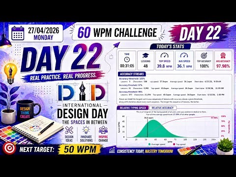Day 22 | 60 WPM Typing Challenge | 27 April 2026 | Real Progress + Stats (International Design Day)