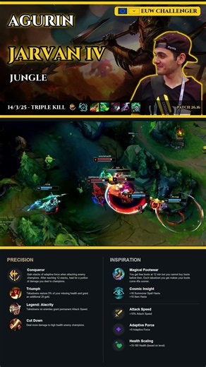 Jarvan IV JUNGLE vs Hecarim TRIPLE KILL | Agurin | Patch 26.16