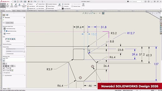 🆕 Nowości SOLIDWORKS Design 2026 – Rysunki i MBD Jak usprawnić tworzenie dokumentacji technicznej w SOLIDWORKS 2026? W nowym filmie pokazujemy najważniejsze zmiany w obszarze rysunków 2D oraz Model-Based Definition (MBD). 🎥 W filmie zobaczycie m.in.: 🔹 AI-wspomagane generowanie rysunków 🔹 inteligentne rozmieszczanie widoków i wymiarów 🔹 usprawnienia w adnotacjach MBD 🔹 czytelniejsze, bardziej uporządkowane rysunki Jeśli pracujecie z dokumentacją techniczną — warto zobaczyć, co zmienia SOLI