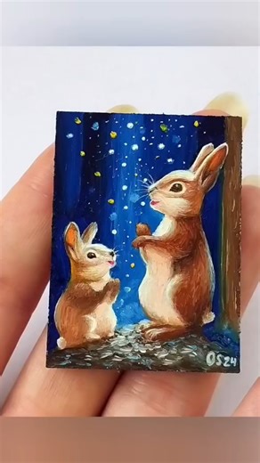 Magic Bunnies, mini oil painting #art #paintings #smallpainting #animalart #oilpainting