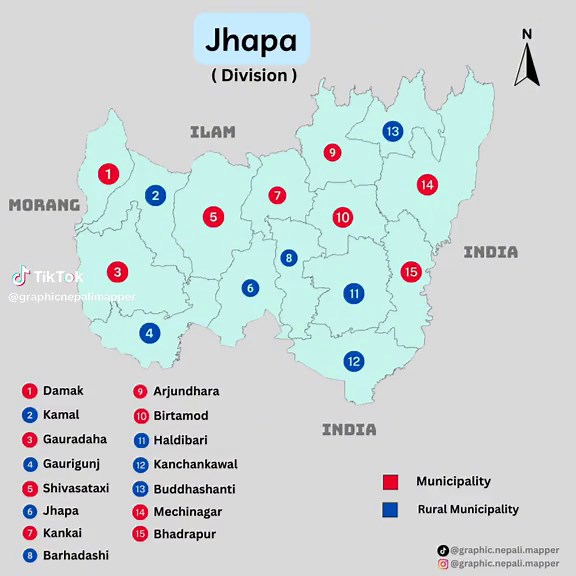 Division of Jhapa District 🗺️ Comment down if you're a Jhapali😎 #jhapa #nepal #maps #graphicnepalimapper