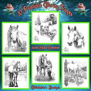 Peaceful Pastures: 10 Horse Coloring Pages for Relaxation - Etsy