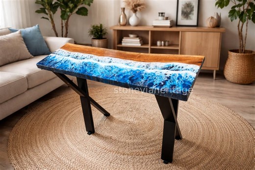 Ocean Beach Epoxy Dining Table Rectangular Wood Resin River Coffee Table Handmade Art Furniture - Etsy