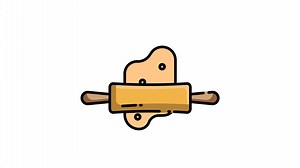 Animated rolling pin icon. Roll out dough animation. Homemade pizza. Baking tool. Loop with chroma key, alpha channel. Outline motion graphic animation
