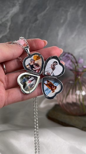 Lily Blanche on Instagram: "Our bestselling locket is back in stock🤍 Meet our four photo heart locket that can be personalised with four of our favourite memories and a special engraving on the back. How would you personalise your locket?✨ #locketnecklace #memories #familynecklace #personalisedjewellery"