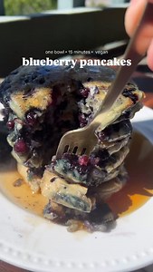 BLUEBERRY PANCAKES 🫐🥞 comment “blueberry pancakes” and I’ll send you the #recipe with additional notes, tips, and suggestions on my blog or you can access it here in the caption below - 🍯 I recommend topping with a little soft butter, warm maple syrup, and even more blueberries! They’re crisp and golden on the outside, soft and fluffy in the center, v gf friendly and so good! Blueberry Pancakes Ingredients: 1 cup milk (we like oat/almond but any 🥛works) 1 teaspoon vanilla extract 2 teaspoon 