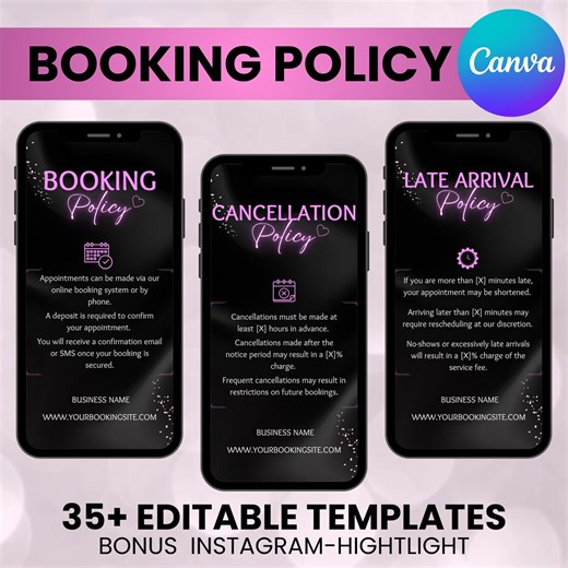 35  Booking Policy Templates, Editable Booking Policies for Instagram Story, Canva Booking Policy for Lash, Nail, Hair, Cancellation Policy - Etsy