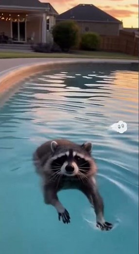 Raccoon Swimming in a Backyard Pool 🦝