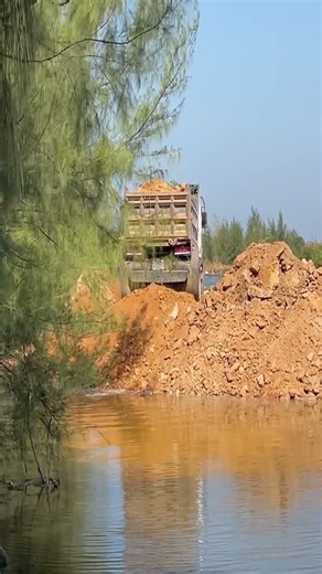 EP481 Best Skills Komatsu D53A Dozer Pushing Stone Into Water & 5T Trucks Dumping