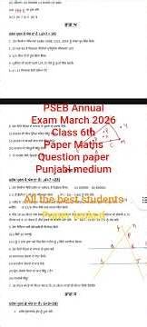 PSEB Class 6th Maths Annual Exam March 2026 Final Question paper punjabi medium #pseb #class6maths