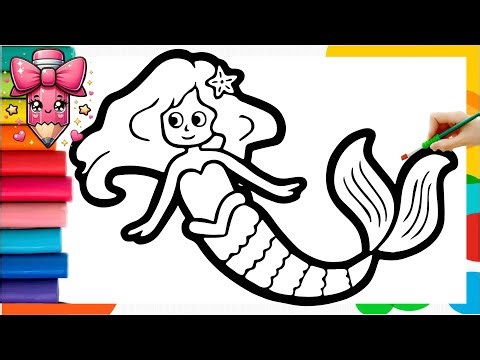 Drawing and Coloring a Cute Mermaid 🧜‍♀️🌊🐚🌈 Drawings for Kids