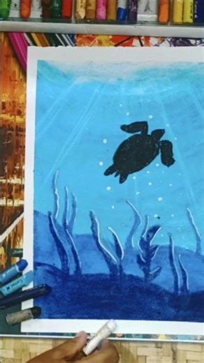 Easy Underwater Turtle Drawing 🌊🐢 | Oil Pastel Art Tutorial for Beginners