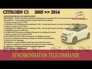 SYNCHRONISATION TÉLÉCOMMANDE CITROËN C1 2005 a 2014