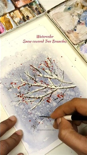 ❄️ Watercolor Snow Covered Branches: Crayon Resist Hack! 🖍️ #watercolor #painting #treebranches #art
