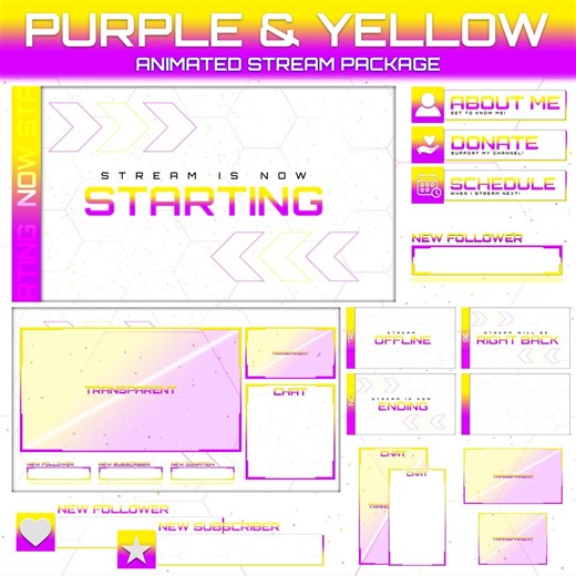 Purple and Yellow Twitch Overlay | Animated Stream Package | Clean Aesthetic | Twitch, Youtube, Kick | (digital Download) - Etsy