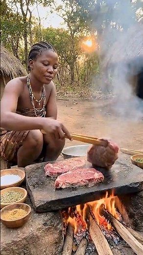 African Tribal Woman Cooking Wagyu 😍🔥! #tribalcooking #triballife #shorts