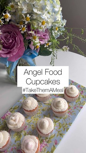 Let’s make Angel Food Cupcakes! They’re airy, soft, and tender, making for a light treat everyone will enjoy! 😋Recipe link: https://www.foodnetwork.com/recipes/ree-drummond/frosted-angel-food-cake-3268667 | Take Them A Meal