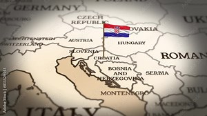 Croatia flag showing on world map with 3d rendering