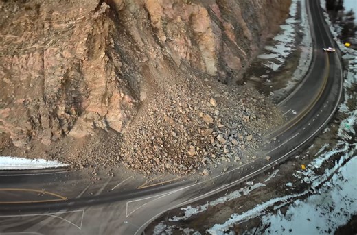 Southern Colorado rockslide covers highway with mountain of boulders, debris