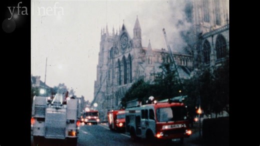 Today marks 40 years since a lightning strike hit the South Transept of York Minster, resulting in a devastating fire. The roof of the South Transept was destroyed, but had it not been for the bravery of the 130 firefighters who worked through the night to tackle the blaze, the Minster could have been lost in its entirety. This clip shows footage shot by a Yorkshire TV cameraman who was quick to arrive at the scene; the full film can be seen on our website: https://www.yfanefa.com/record/270 | Y