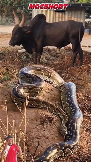 “Insting Alami Aktif! Sapi Waspada Saat Ular Python Besar Menghadang”#animals #shorts